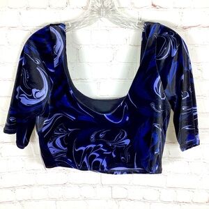 NWT Athleta Exhilarate Velvet Crop Top in Agate Paisley Black Blue Size XL